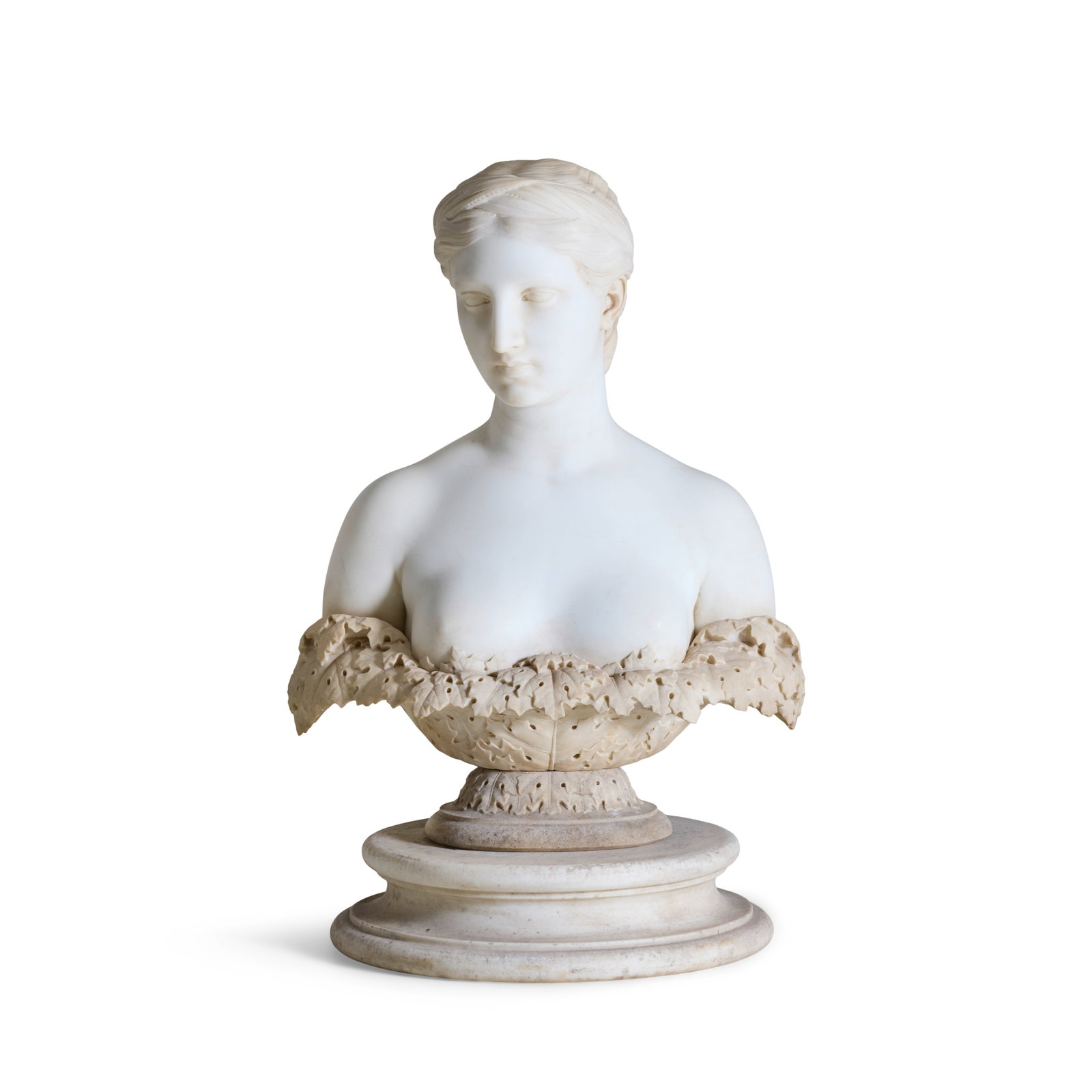 Hiram Powers (American, 1805-1873): A carved white marble 'ideal' bust of Proserpine Circa 1844-... (1 of 1)