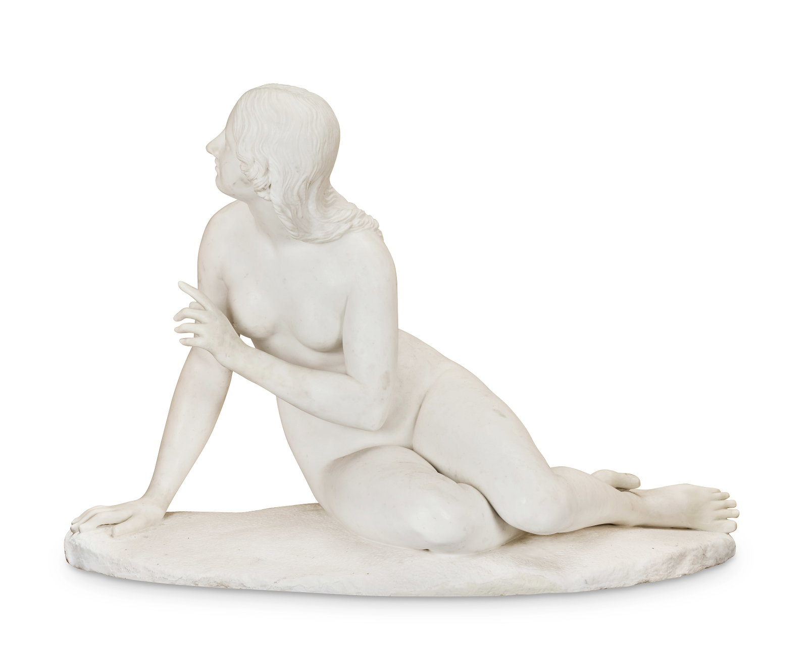 Edward Hodges Baily (British, 1788-1867): A carved white marble figure of 'Eve listening to the ... (1 of 1)