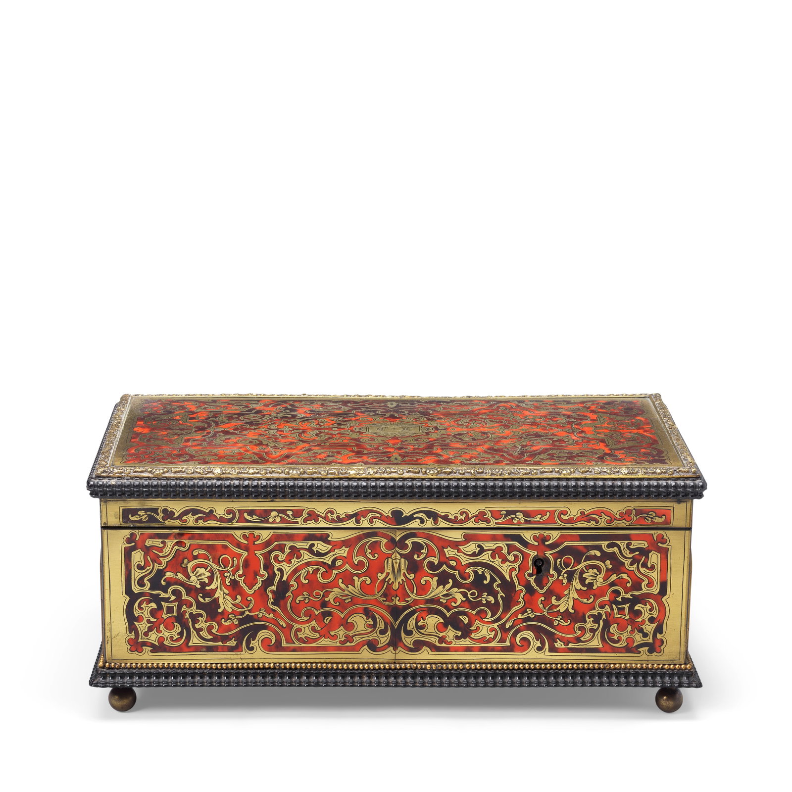 A third quarter 19th century French ebony, cut brass and scarlet tortoiseshell inlaid 'boulle' m... (1 of 1)
