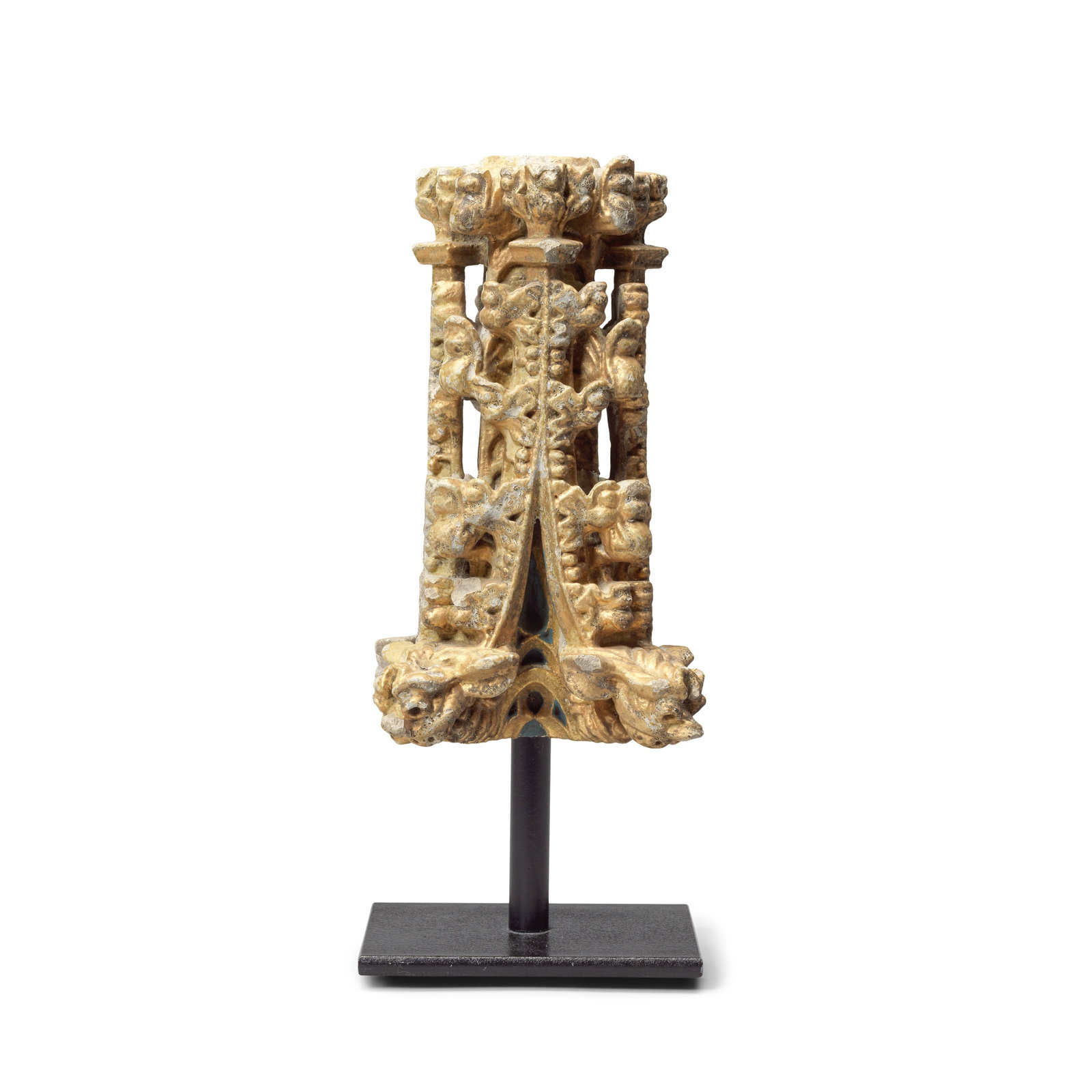 An English carved limestone, gilt and polychrome decorated interior architectural fragment 15th/... (1 of 1)