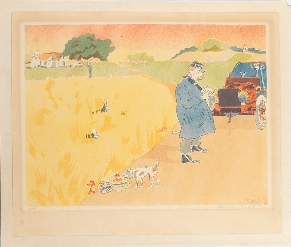 Two coloured motoring lithographs after Singils, ((2)) - 2
