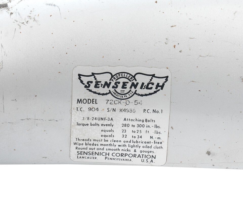 A twin-bladed cast alloy aircraft propellor by Sensenich of Lancaster Pennsylvania, USA, - 2
