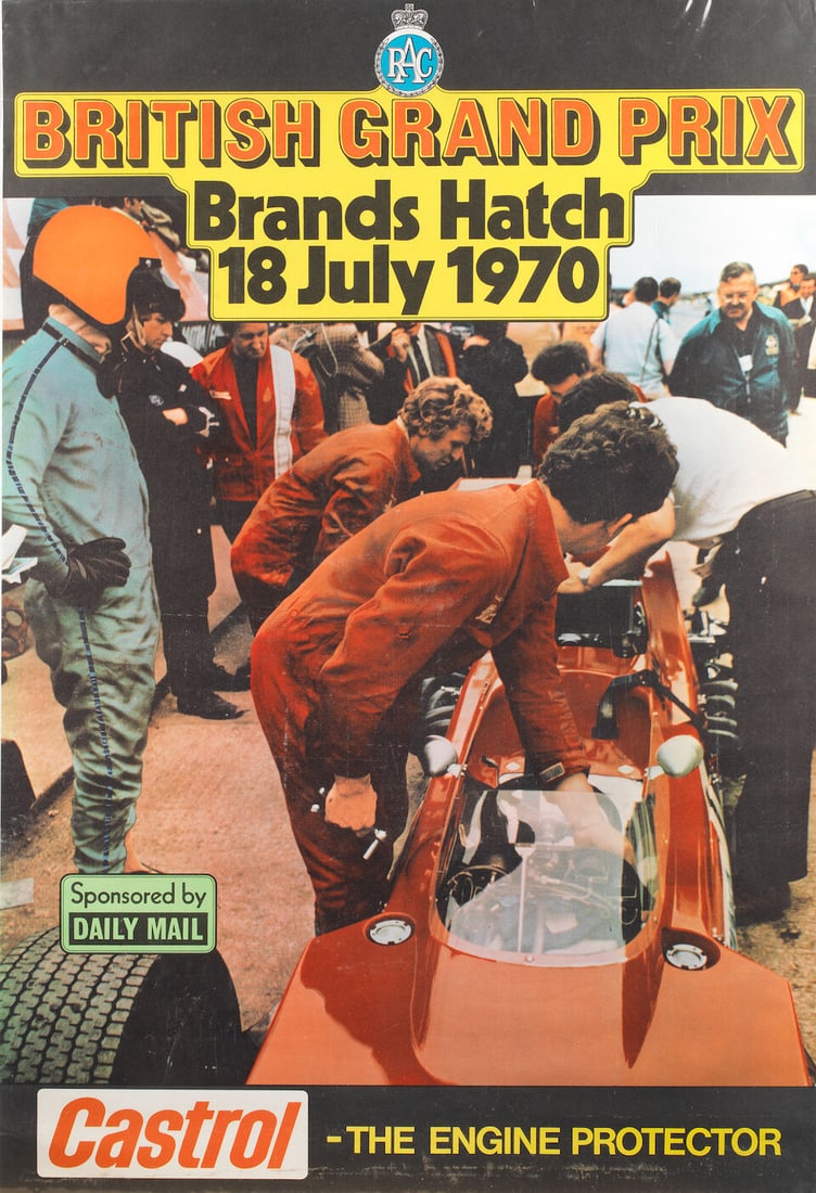 A 1970 British Grand Prix poster,: A 1970 British Grand Prix poster, in overall good condition, 77 x 51cm. Lot to be sold without reserve. For further information on this lot please visit Bonhams.com For further information about this 