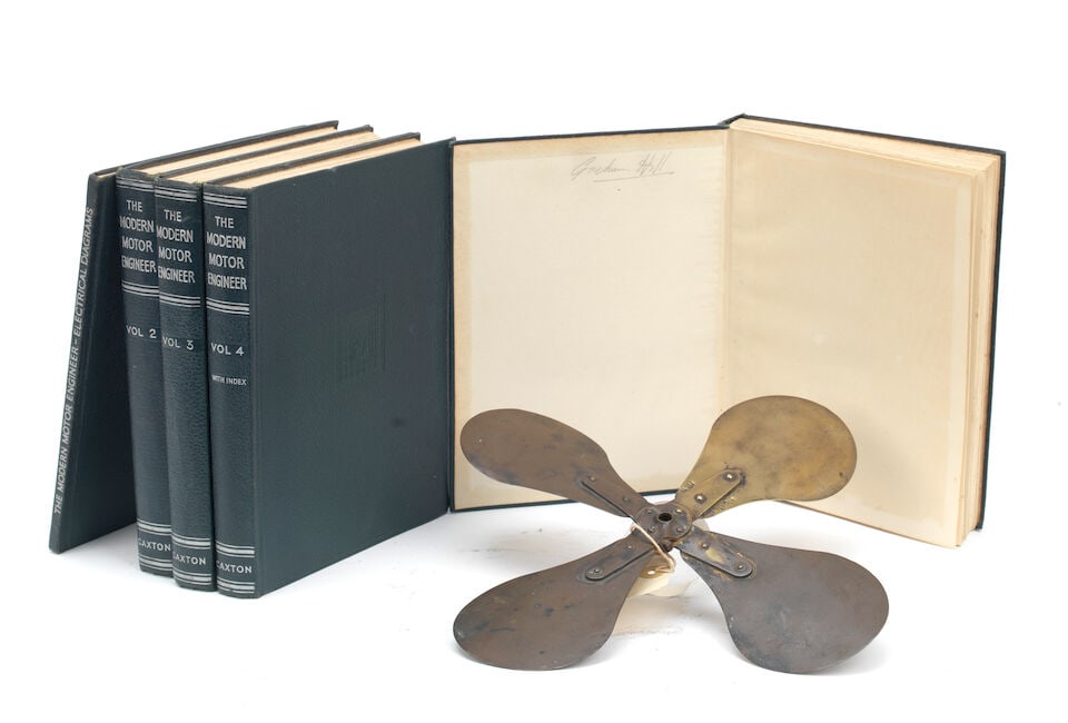 Arthur W Judge: The Modern Motor Engineer, Volumes 1-4 and Diagrams, believed formerly the prope...: Arthur W Judge: The Modern Motor Engineer, Volumes 1-4 and Diagrams, believed formerly the property of Graham Hill, each volume with written name Colin rubbed out (believed Colin Chapman), and Graham 