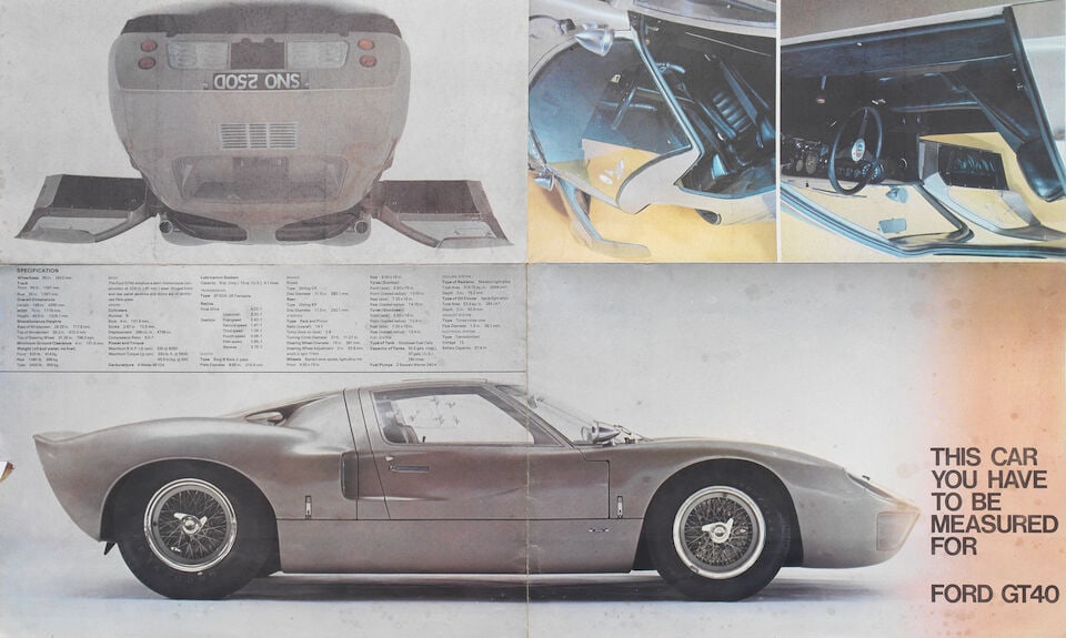 An original 1966 fold-out sales brochure for Ford GT40 'This Car You Have To Be Measured For', - 3