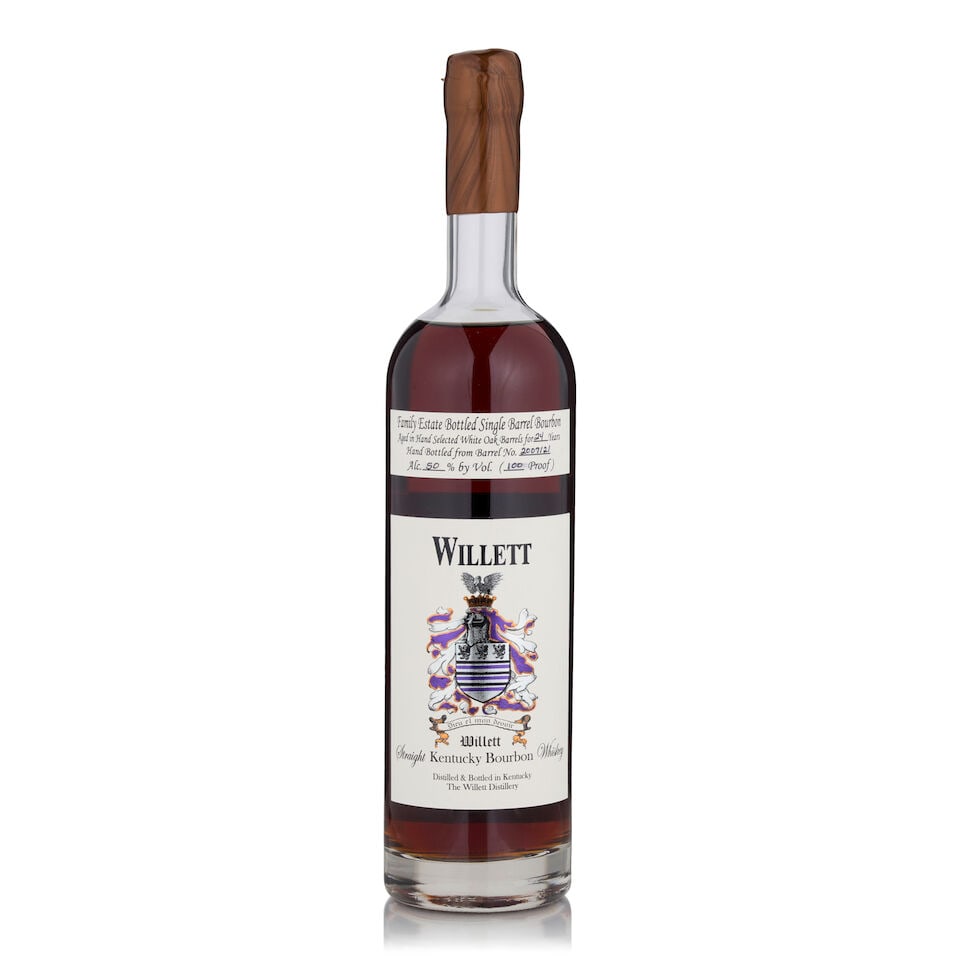 Willett Bourbon, Barrel No. 2007/21, 24 Years Old, 1982 (1 bottle, 750ml): Willett Bourbon, Barrel No. 2007/21, 24 Years Old, 1982 (1 bottle, 750ml) Region: Kentucky Capsule: bronze wax, lightly cracked around cap Alcohol content: 50% Notes: official bottling, distilled