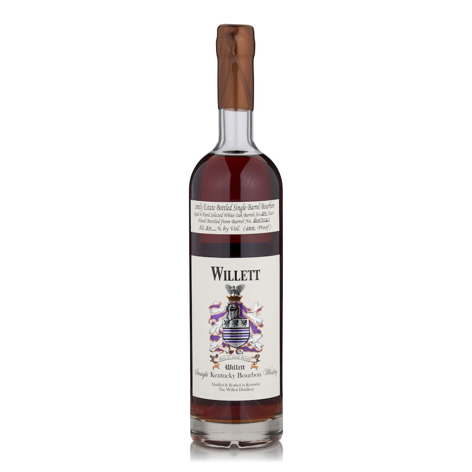 Willett Bourbon, Barrel No. 2007/21, 24 Years Old, 1982 (1 bottle, 750ml): Willett Bourbon, Barrel No. 2007/21, 24 Years Old, 1982 (1 bottle, 750ml) Region: Kentucky Capsule: bronze wax, lightly cracked around cap and on top Alcohol content: 50% Notes: official bottling,