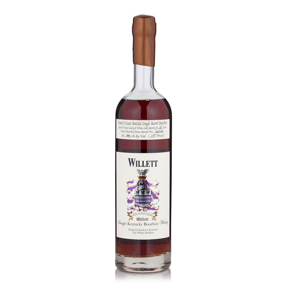Willett Bourbon, Barrel No. 2007/20, 24 Years Old, 1982 (1 bottle, 750ml): Willett Bourbon, Barrel No. 2007/20, 24 Years Old, 1982 (1 bottle, 750ml) Region: Kentucky Capsule: bronze wax, lightly cracked around cap Alcohol content: 50% Notes: official bottling, distilled