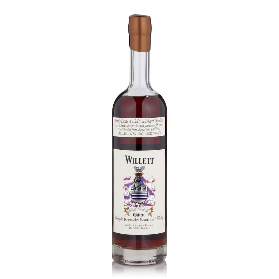 Willett Bourbon, Barrel No. 2007/20, 24 Years Old, 1982 (1 bottle, 750ml): Willett Bourbon, Barrel No. 2007/20, 24 Years Old, 1982 (1 bottle, 750ml) Region: Kentucky Capsule: bronze wax, lightly cracked around cap Alcohol content: 50% Notes: official bottling, distilled