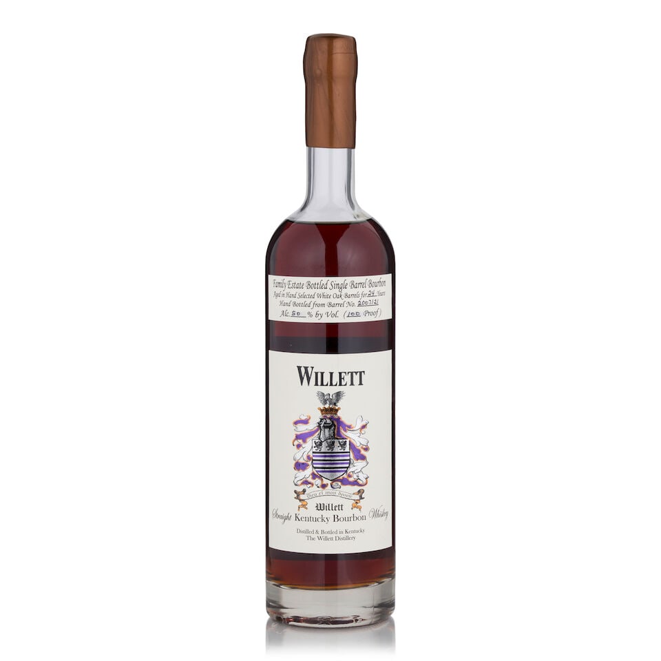 Willett Bourbon, Barrel No. 2007/21, 24 Years Old, 1982 (1 bottle, 750ml): Willett Bourbon, Barrel No. 2007/21, 24 Years Old, 1982 (1 bottle, 750ml) Region: Kentucky Capsule: bronze wax, lightly cracked around cap Alcohol content: 50% Notes: official bottling, distilled