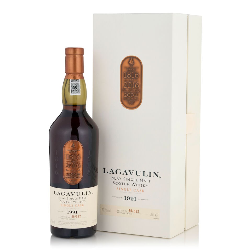 Lagavulin 200th Anniversary, 1991 (1 bottle, 700ml): Lagavulin 200th Anniversary, 1991 (1 bottle, 700ml) Region: Islay Packaging: original case Alcohol content: 52.7% Notes: official bottling, distilled 1991, bottled 2016, bottle no. 29 of