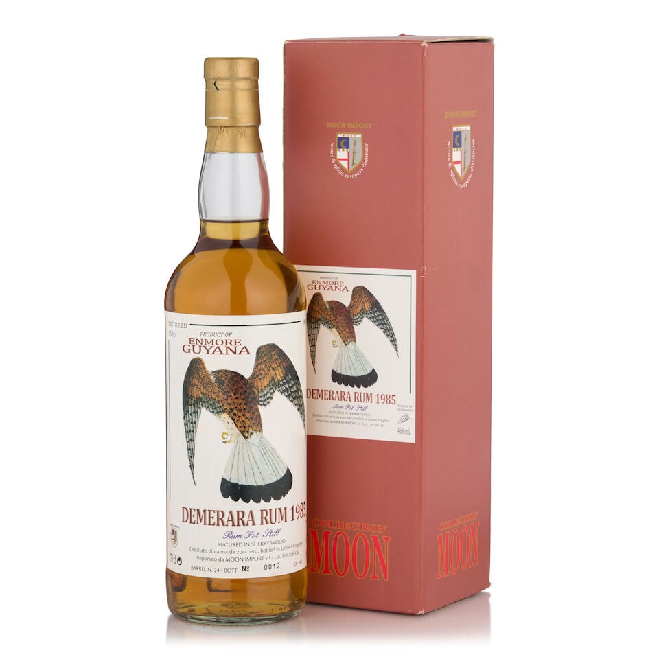 Enmore, Moon Import Demerara Rum, 1985 (1 bottle, 700ml): Enmore, Moon Import Demerara Rum, 1985 (1 bottle, 700ml) Region: Guyana Packaging: original carton Alcohol content: 46% Notes: Moon Import, distilled 1985, bottled 2011, barrel no. 24, bottle no. 12
