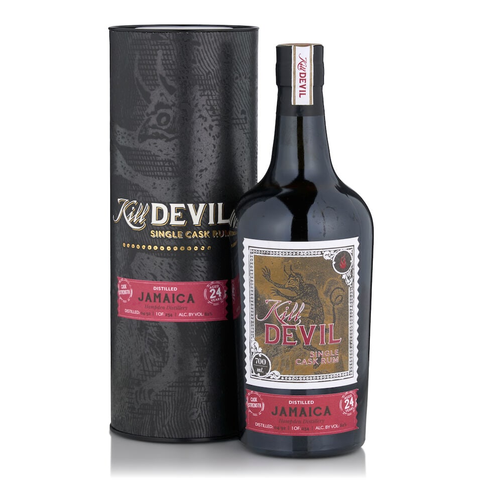 Hampden Kill Devil Single Cask 24 Years Old, 1992 (1 bottle, 700ml): Hampden Kill Devil Single Cask 24 Years Old, 1992 (1 bottle, 700ml) Region: Jamaica Packaging: original tube Alcohol content: 62.4% Notes: Edition Spirits, distilled 04/1992, one of 234 bottles,