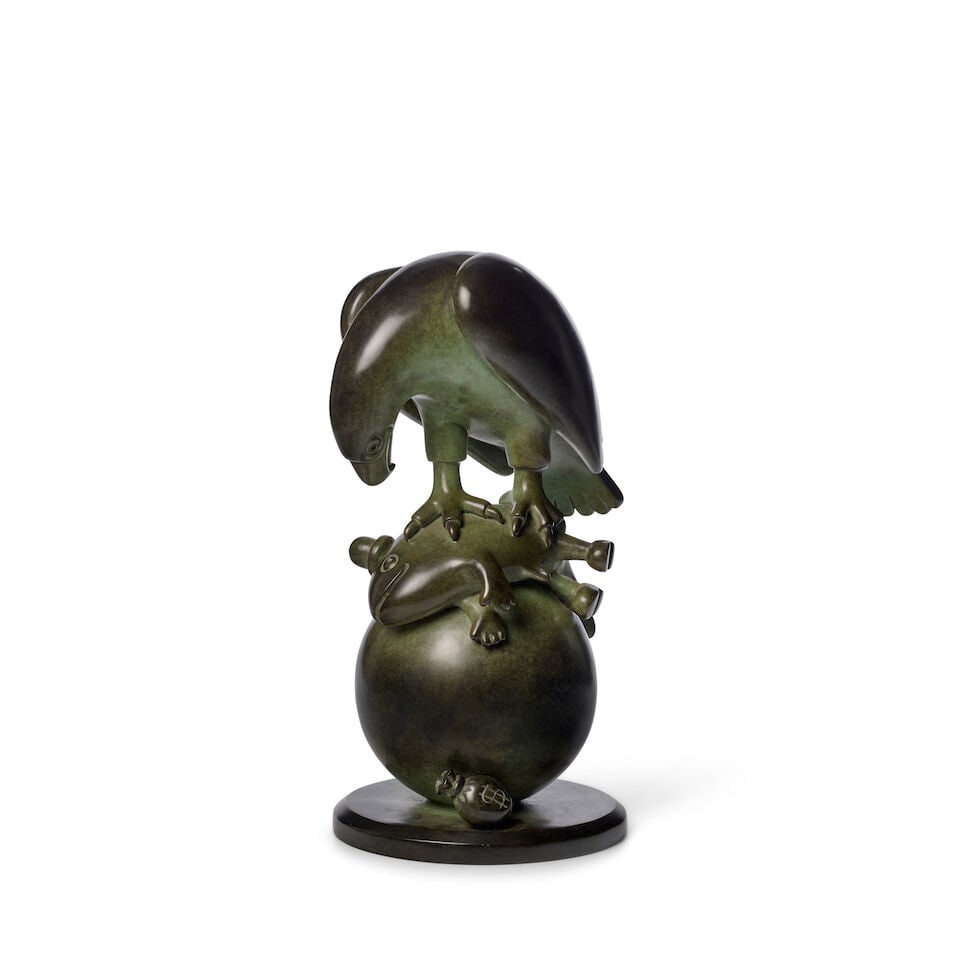 TOM OTTERNESS (B. 1952) Small Taxpayer and Eagle (Head Down) 14 x 9 x 7 1/4 in (35.5 x 22.9 x 1...: TOM OTTERNESS (B. 1952) Small Taxpayer and Eagle (Head Down) incised with the artist's signature, inscribed and dated '© Tom Otterness 2/9 1998' (lower edge of the reverse); inscribed '442801' (o