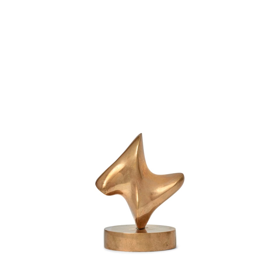 HENRY MOORE (1898-1986) Maquette for Upright Form 3 3/8 x 2 5/8 x 2 1/8 in (8.5 x 7.2 x 5.4 cm) ...: HENRY MOORE (1898-1986) Maquette for Upright Form signed and numbered 'Moore 4/7' (on the back of the base) polished bronze 3 3/8 x 2 5/8 x 2 1/8 in (8.5 x 7.2 x 5.4 cm) Conceived in 1966, this