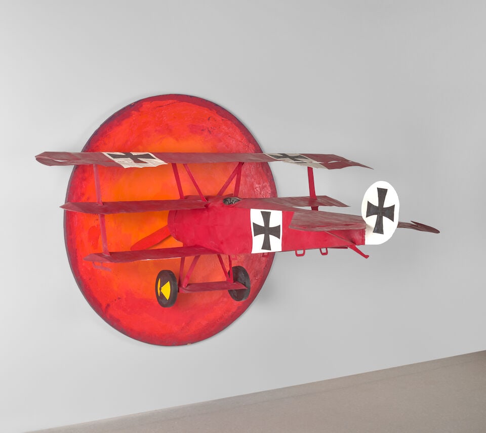 MALCOLM MORLEY (1931-2018) Flight of Icarus overall: 80 x 113 x 92 in (203.2 x 287 x 233.7 cm) (...: MALCOLM MORLEY (1931-2018) Flight of Icarus signed 'Malcolm Morley' (lower center of the canvas) encaustic on watercolor paper with paper, wood and steel assemblage; encaustic on canvas overall: 80 x
