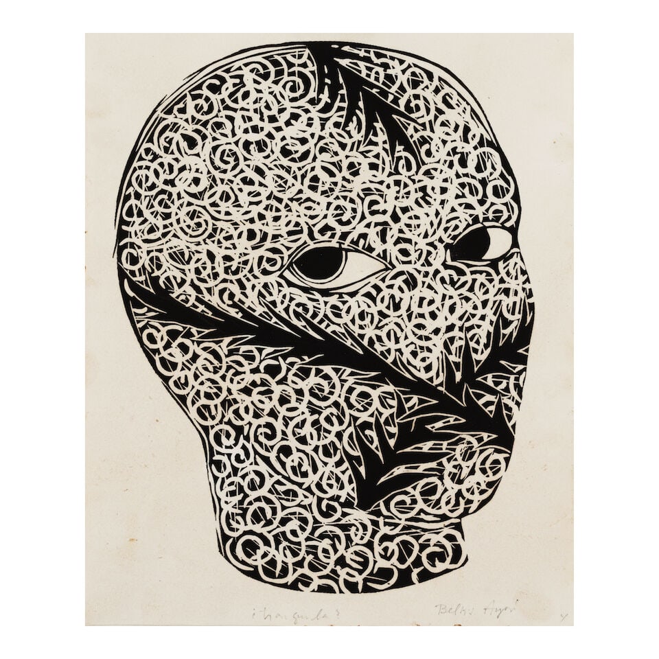 BELKIS AYÓN (1967-1999) ¿Tranquila? 10 x 8 1/4 in (25.2 x 20.9 cm) (Executed in 1999, ...: BELKIS AYÓN (1967-1999) ¿Tranquila? signed and inscribed '¿tranquila? Belkis Ayón 4' (lower edge) linocut on paper 10 x 8 1/4 in (25.2 x 20.9 cm) Executed in 1999, this work is num