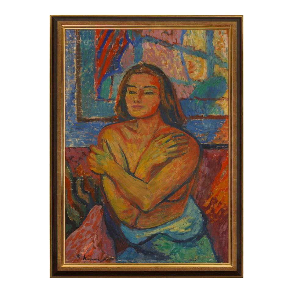 BRUNO KRAUSKOPF (1892-1960) Sitzender Akt mit verschränkten Armen 39 3/4 x 27 15/16 in (101... - 2