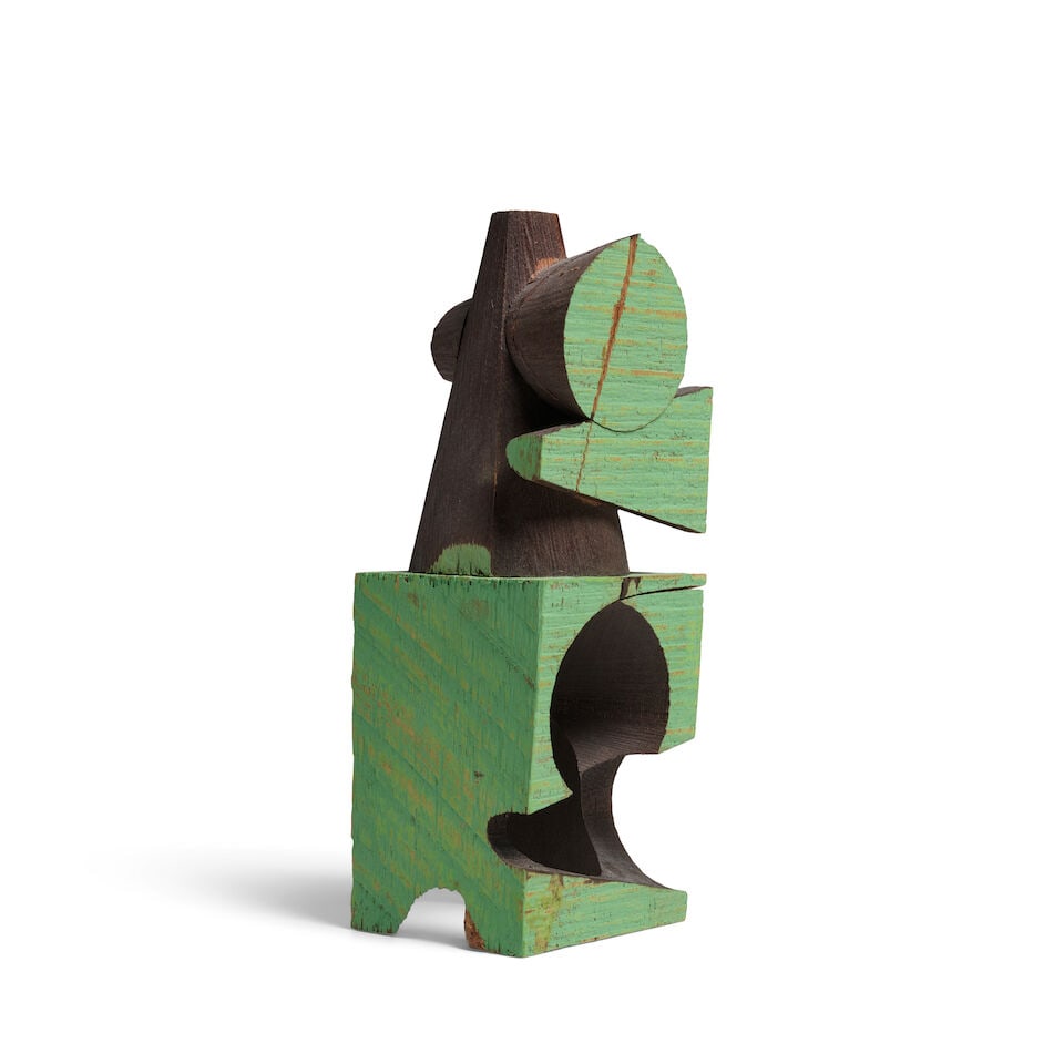 MEL KENDRICK (B. 1949) Untitled 8 1/4 x 3 1/4 x 3 in (21 x 8.3 x 7.4 cm) (Executed in 2004): MEL KENDRICK (B. 1949) Untitled signed and dated 'M. Kendrick '04' (on the underside) ebonized wood with green Japan color 8 1/4 x 3 1/4 x 3 in (21 x 8.3 x 7.4 cm) Executed in