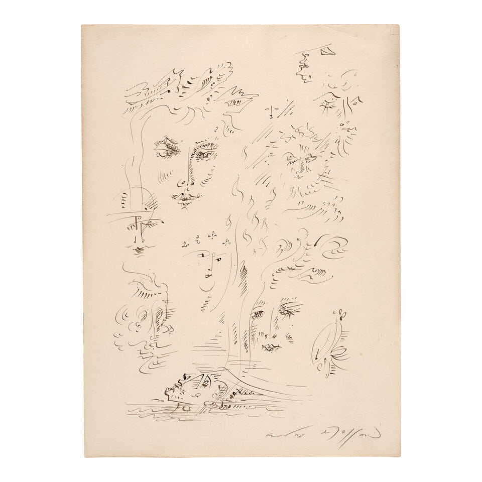 ANDRÉ MASSON (1896-1987) Têtes 14 7/16 x 10 11/16 in (36.7 x 27.2 cm) (Executed in 1971): ANDRÉ MASSON (1896-1987) Têtes signed 'André Masson' (lower right) pen and India ink and sepia ink on paper 14 7/16 x 10 11/16 in (36.7 x 27.2 cm) Executed in