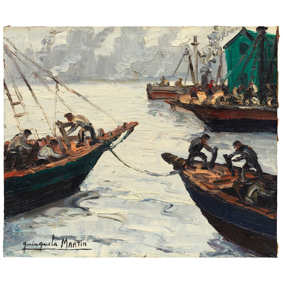 BENITO QUINQUELA MARTIN (1890-1977) Actividad en La Boca 16 x 19 1/16 (40.7 x 48.4 cm) (Painted ...: BENITO QUINQUELA MARTIN (1890-1977) Actividad en La Boca signed 'Quinquela Martin' (lower left) oil on panel 16 x 19 1/16 (40.7 x 48.4 cm) Painted circa 1966 Footnotes: Provenance Zurbarán