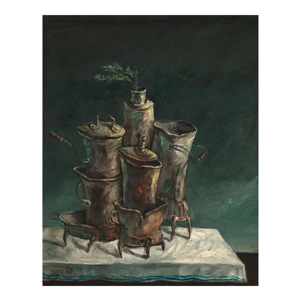 YOSL BERGNER (1920-2017) Still life 20 1/16 x 16 1/8 in (51 x 41 cm) (Painted circa 1960): YOSL BERGNER (1920-2017) Still life signed in Hebrew (lower left); signed again and inscribed 'Yosl Bergmer Still life' (on the reverse) oil on canvas 20 1/16 x 16 1/8 in (51 x 41 cm) Painted circa