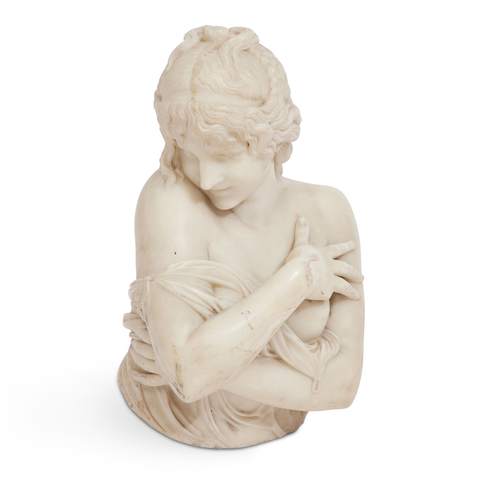 A Carrara marble three-quarter bust of la Pudeur (Modesty) Mid-19th century, after Jean-Antoine ... (1 of 1)
