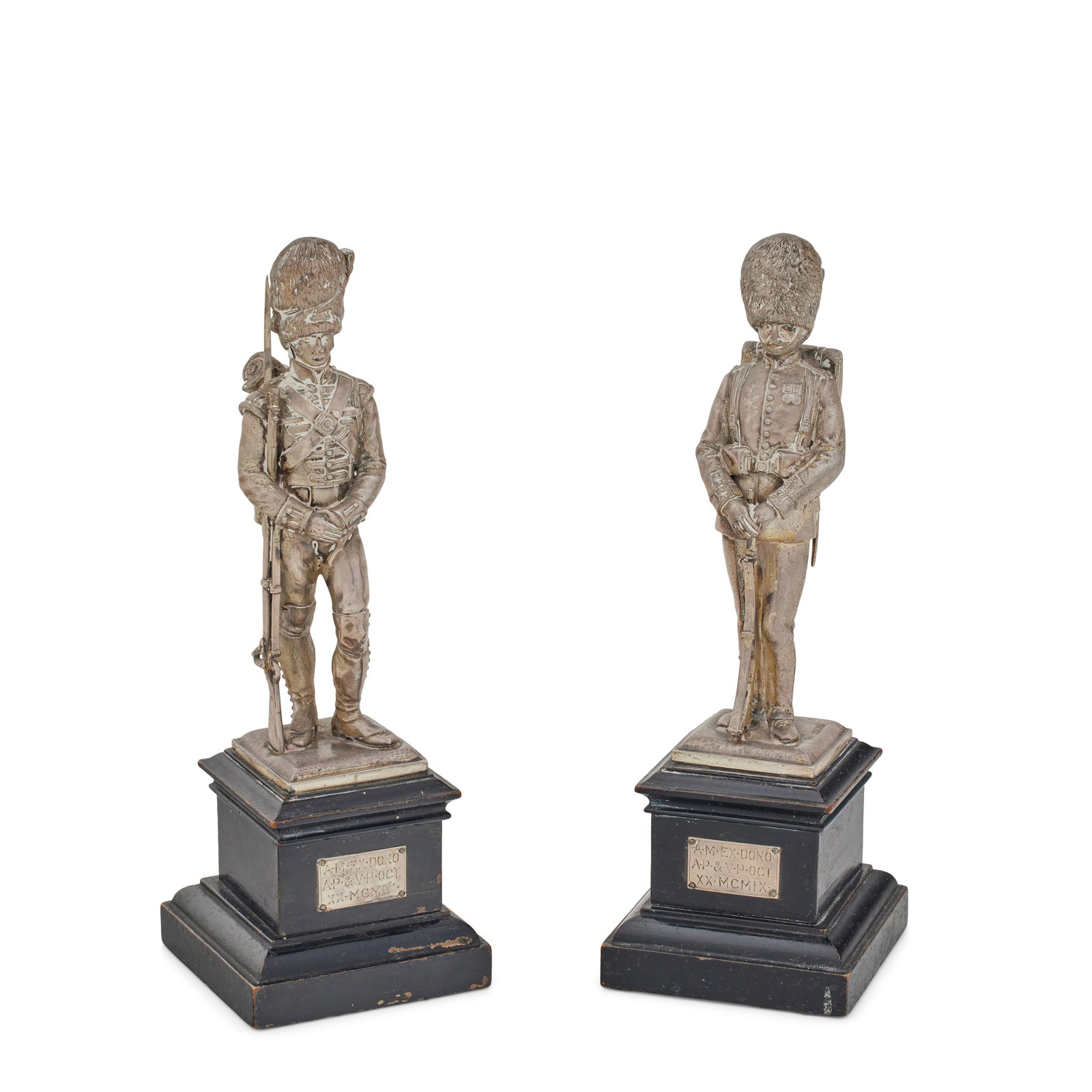A pair of silver figures of guardsmen One with maker's mark mis-struck, the other lacking maker'... (1 of 1)