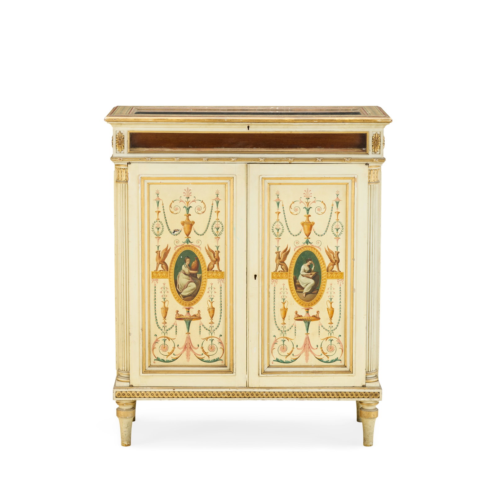 A Victorian polychrome and parcel gilt decorated bijouterie cabinet Attributable to Wright and M...: A Victorian polychrome and parcel gilt decorated bijouterie cabinet Attributable to Wright and Mansfield, third quarter 19th century The hinged glazed cabinet top above a glazed panelled frieze and a 