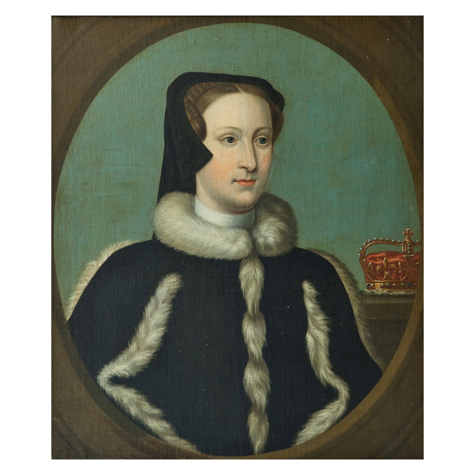 Scottish School (early 19th century) Portrait of Mary, Queen of Scots, bust length, in a fur tri...: Scottish School (early 19th century) Portrait of Mary, Queen of Scots, bust length, in a fur trimmed black coat oil on canvas 76 x 64cm (29 15/16 x 25 3/16in). For further information on this lot plea