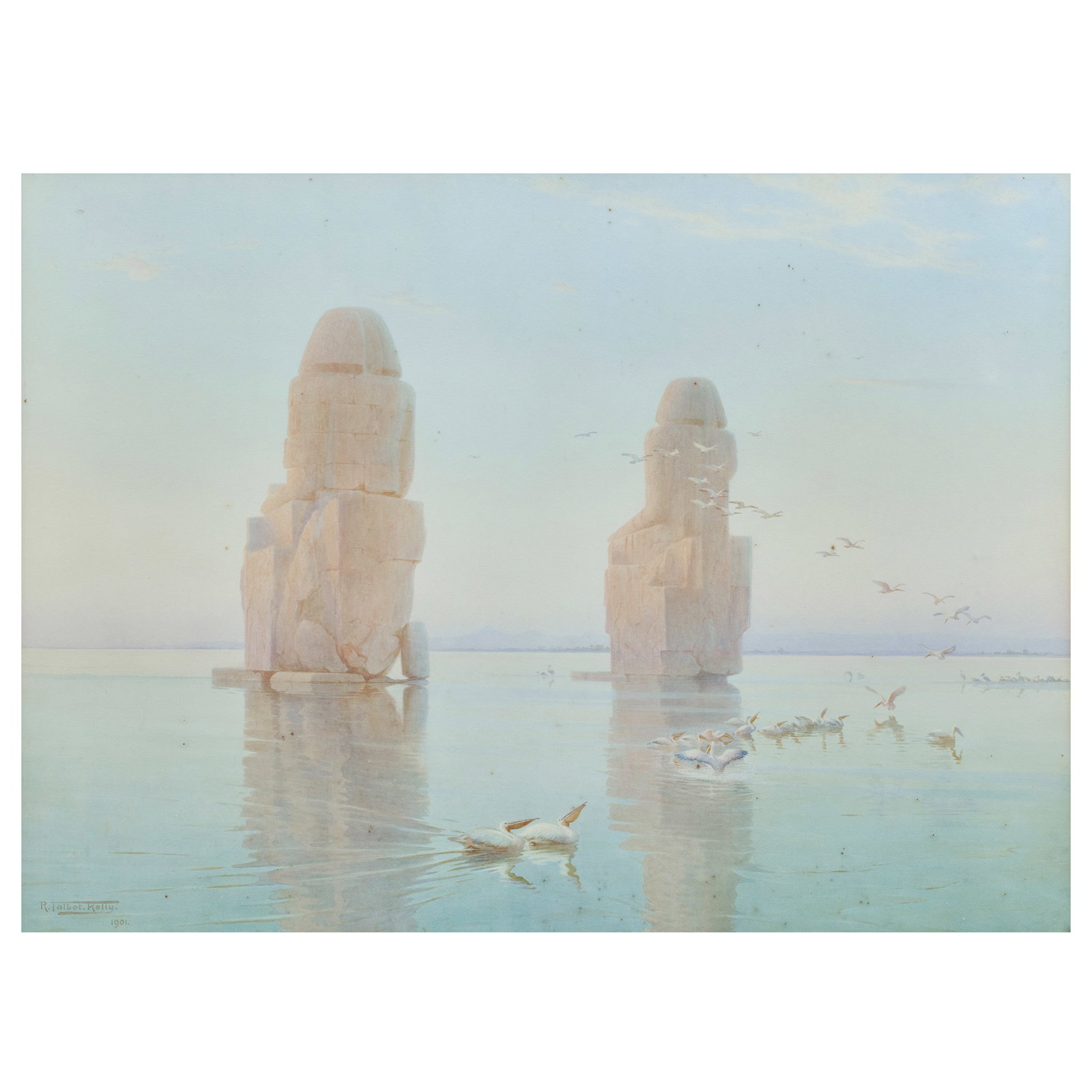 Robert George Talbot Kelly, RI, RBA (British, 1861-1934) The Colossi of Memnon, Luxor, Egypt: Robert George Talbot Kelly, RI, RBA (British, 1861-1934) The Colossi of Memnon, Luxor, Egypt signed and dated 'R. Talbot. Kelly/1901' (lower left) watercolour 72 x 105cm (28 3/8 x 41 5/16in). For furt