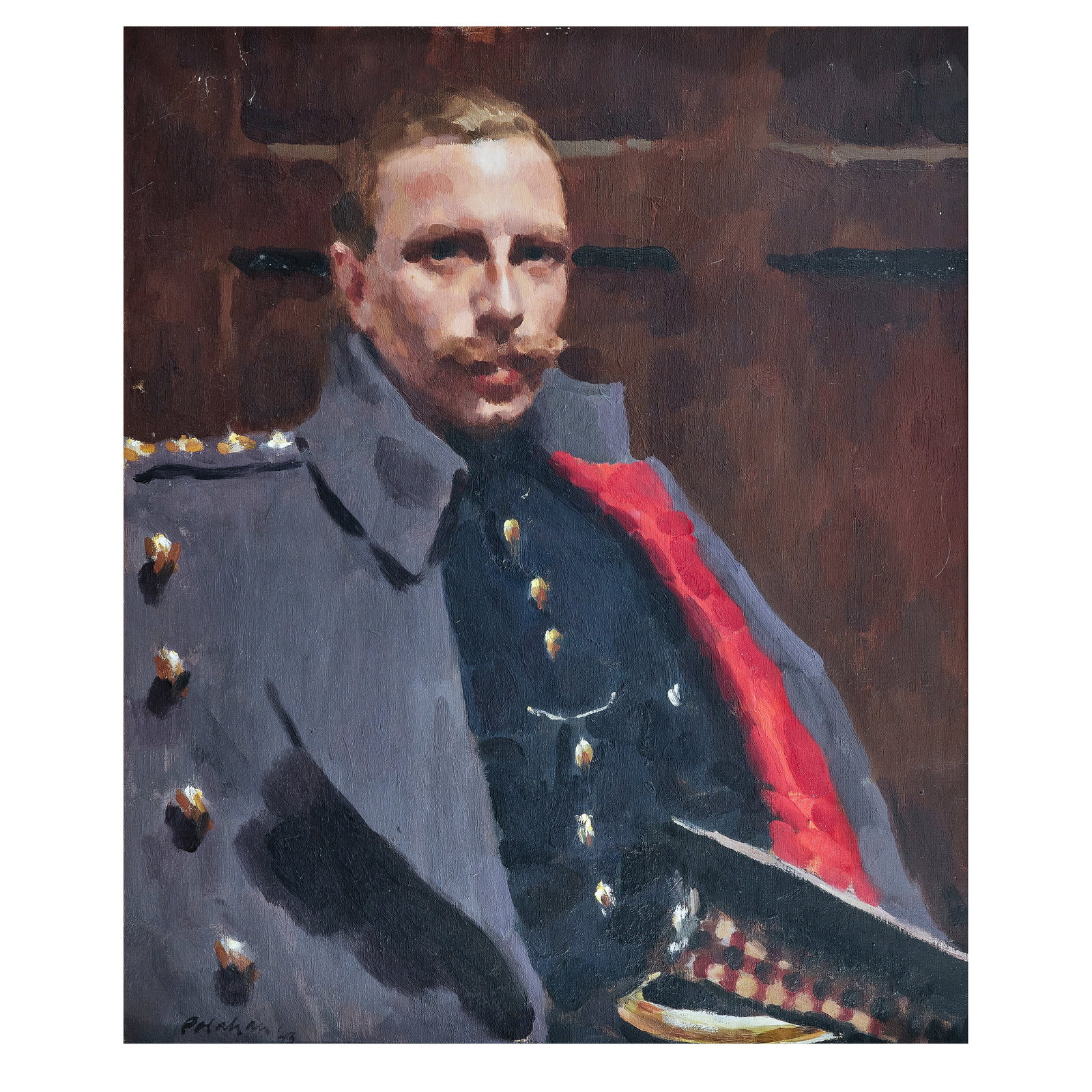 Colin Colahan (1897-1987) Portrait of Sir Aymer Maxwell, 8th Bt. of Monreith (1911-1987), wearin...: Colin Colahan (1897-1987) Portrait of Sir Aymer Maxwell, 8th Bt. of Monreith (1911-1987), wearing military uniform, half length indistinctly signed and dated 'P...'43' (lower left) oil on canvas 76 x 
