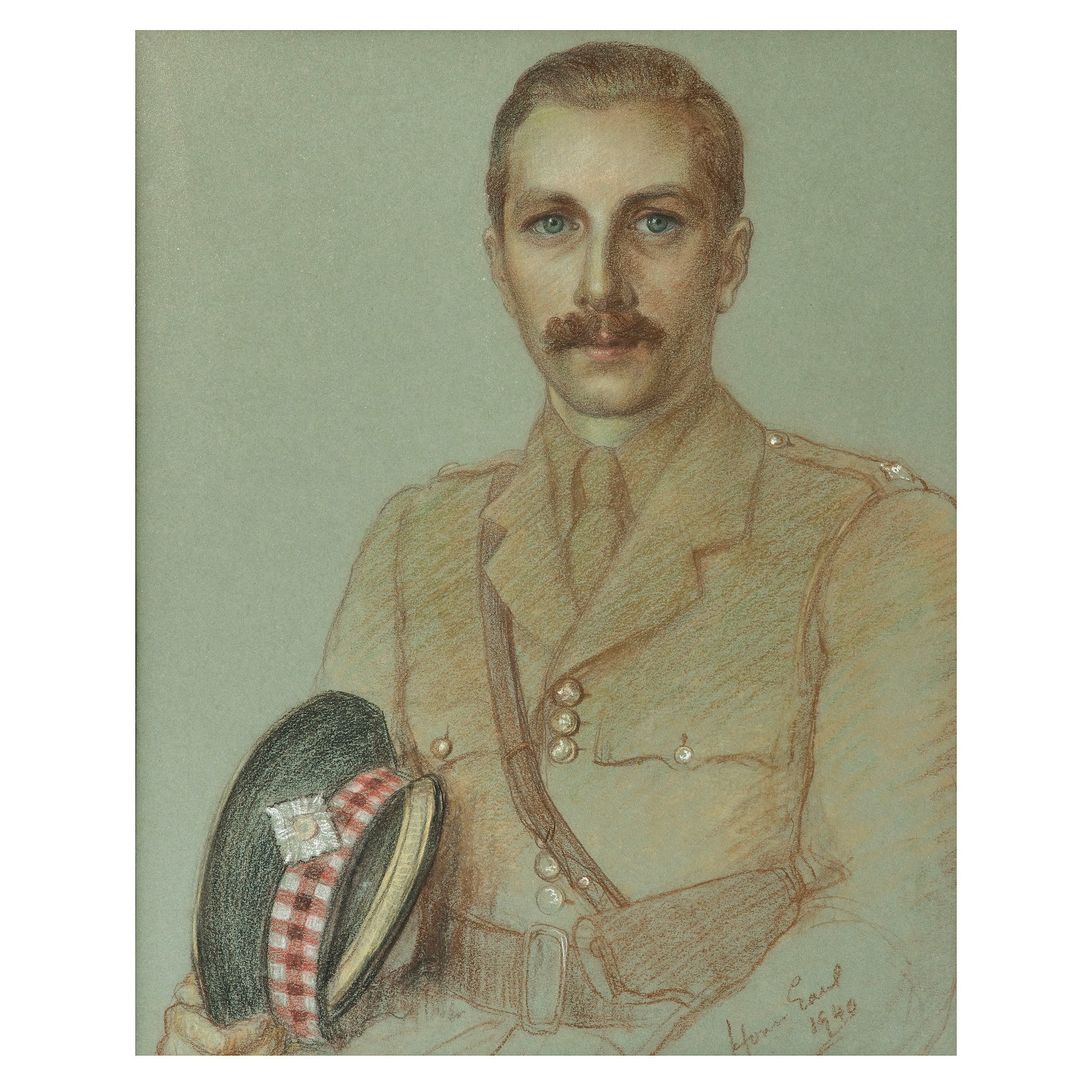 Maud Earl (British, 1864-1943) A portrait of Sir Aymer Maxwell, 8th Bt. of Monreith (1911-1987),...: Maud Earl (British, 1864-1943) A portrait of Sir Aymer Maxwell, 8th Bt. of Monreith (1911-1987), wearing military uniform signed and dated 'Maud Earl/1940' (lower right) charcoal and coloured chalks 5