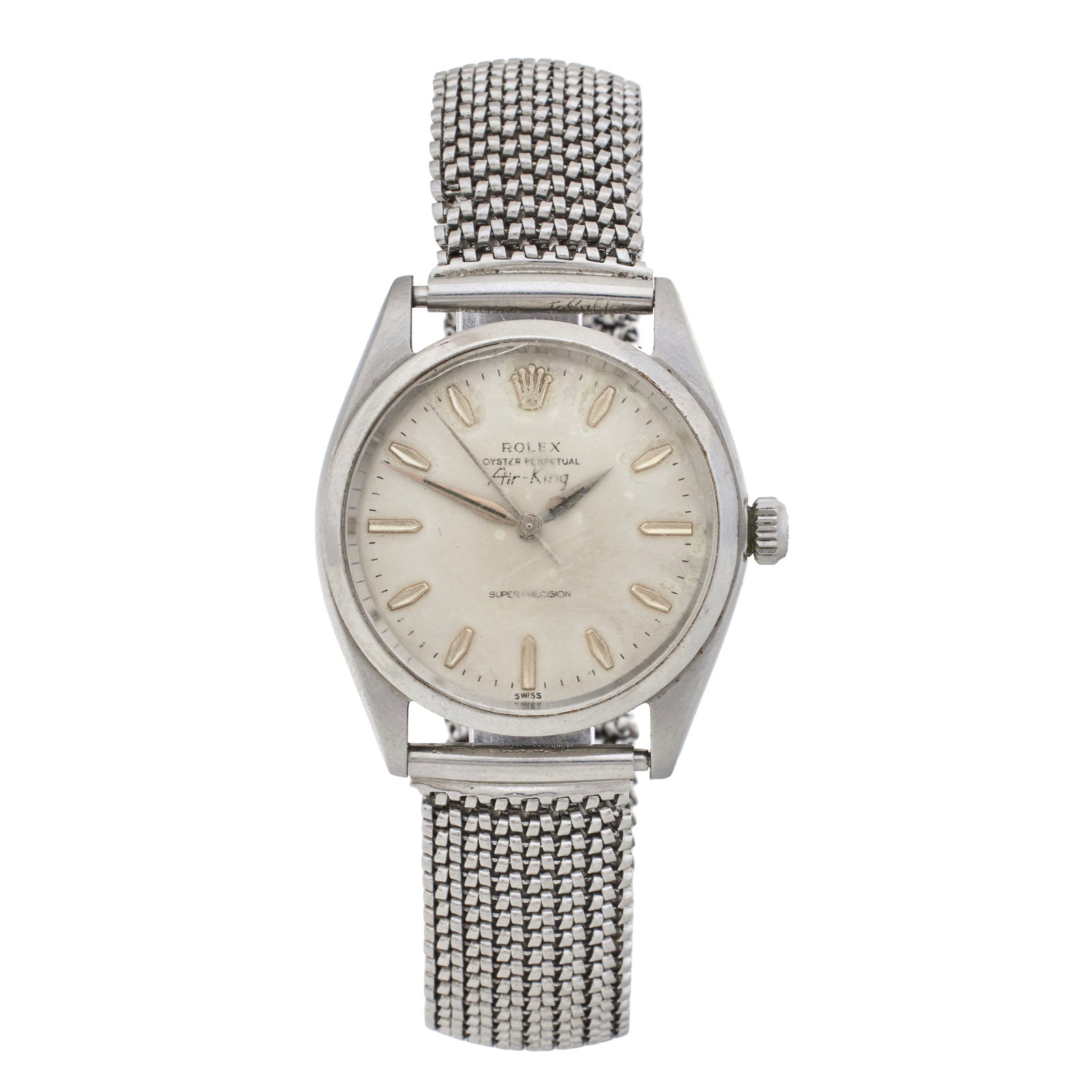 Rolex. A stainless steel automatic bracelet watch Oyster Perpetual Air King Super Precision, Ref...: Rolex. A stainless steel automatic bracelet watch Model: Oyster Perpetual Air King Super Precision Reference: 5500 Date: Circa 1953 Movement: Automatic Dial: Silvered, applied stainless steel hour mar