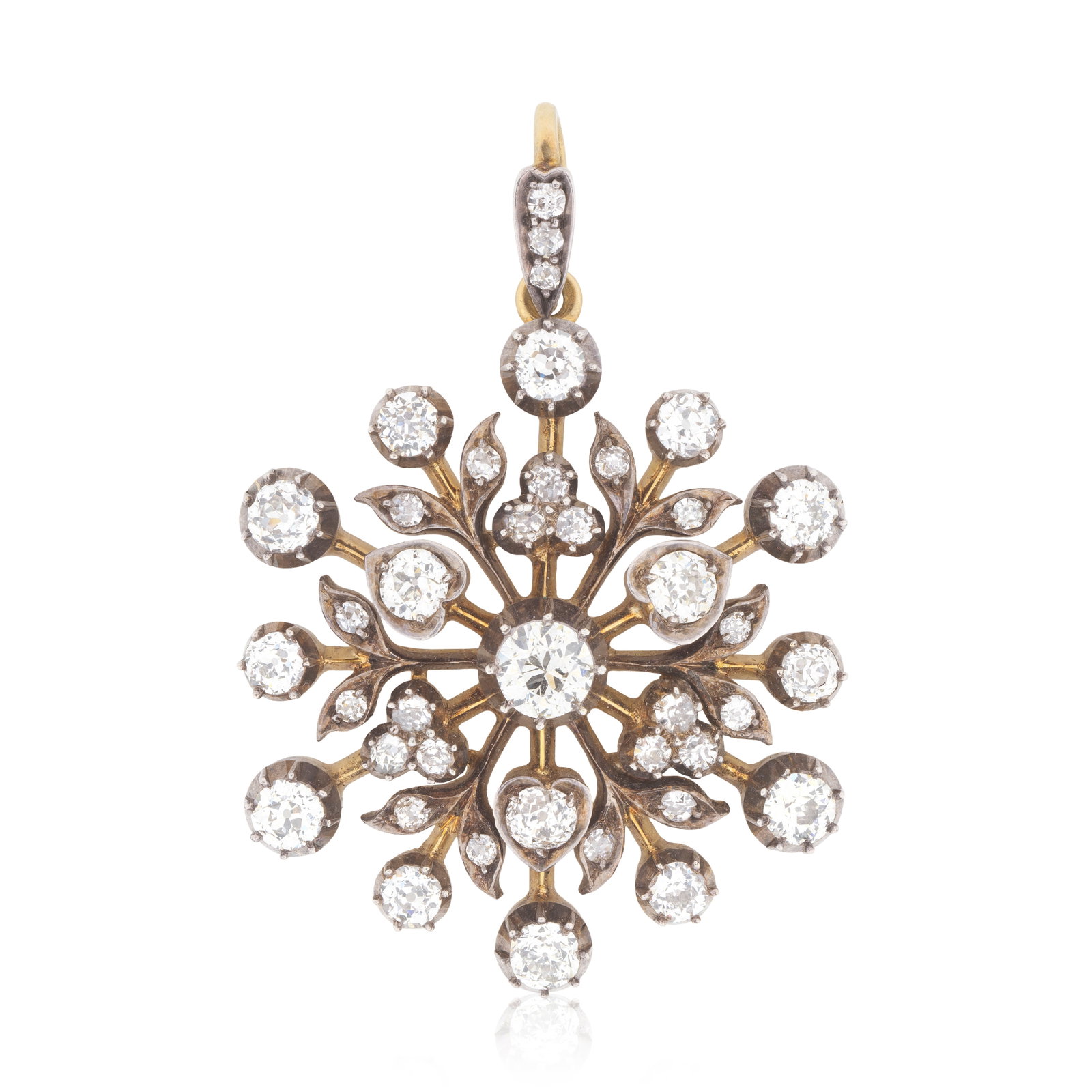 DIAMOND-SET PENDANT/BROOCH, CIRCA 1890: DIAMOND-SET PENDANT/BROOCH, CIRCA 1890 Set with old brilliant and single-cut diamonds, mounted in silver and gold, diamonds approx. 2.80cts total, length 4.2cm Footnotes: A Private Family Legacy Lots 