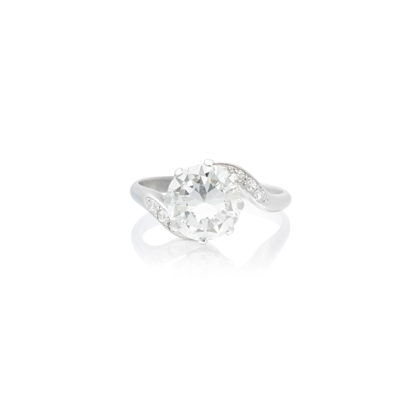DIAMOND SINGLE-STONE RING: DIAMOND SINGLE-STONE RING The old brilliant-cut diamond weighing 2.27 carats to scroll shoulders of single-cut diamonds, ring size approx. L½ (hoop off-round) Footnotes: A Private Family Legacy L