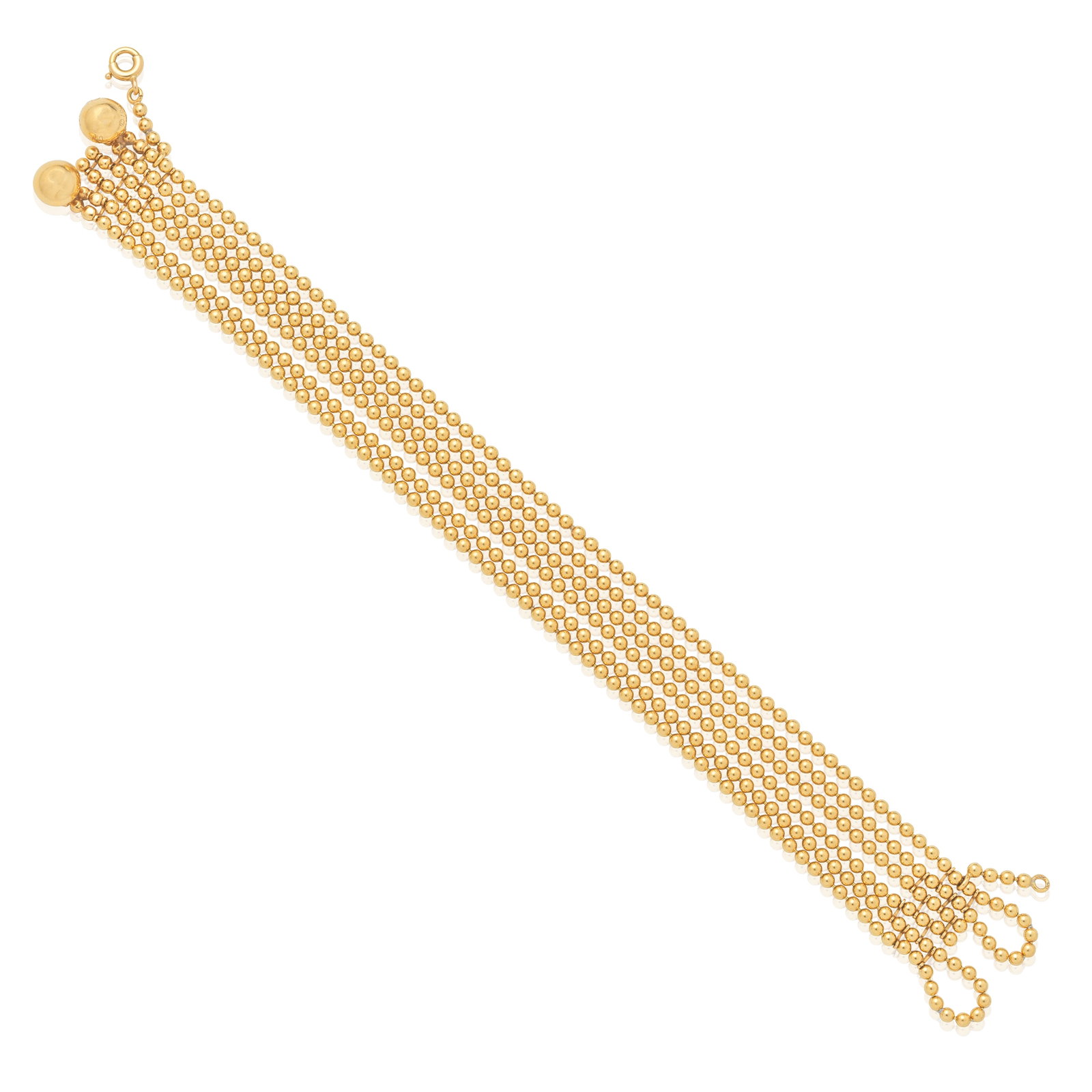 CARTIER: 'DRAPERIE' BRACELET: CARTIER: 'DRAPERIE' BRACELET Composed of six rows of 18 carat gold chain, signed Cartier, numbered 148550, workshop mark, French assay mark, Convention Mark, length 18.6cm, maker's pouch For further i