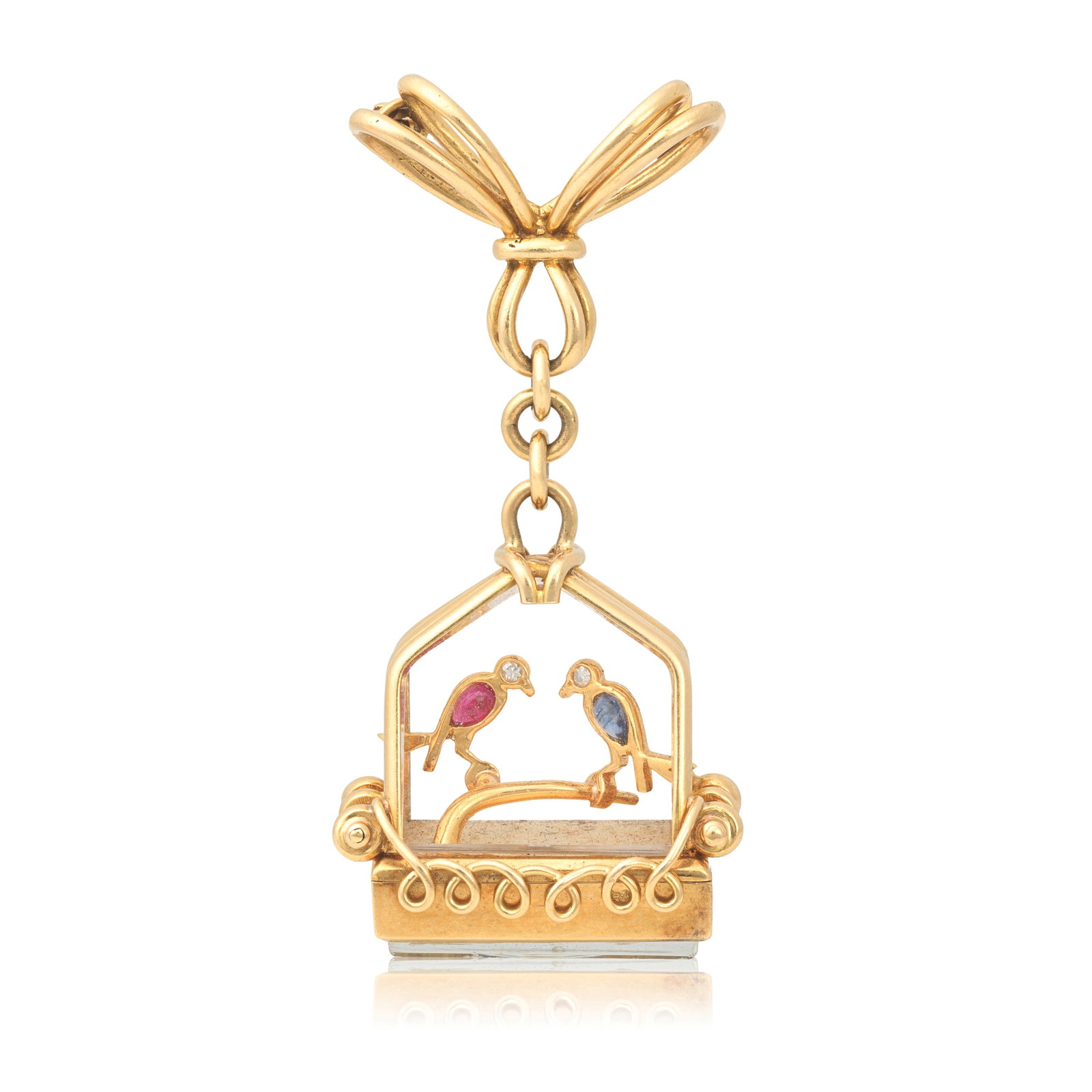 UTI: 'PARIS SOUS OCCUPATION' FOB WATCH, CIRCA 1940: UTI: 'PARIS SOUS OCCUPATION' FOB WATCH, CIRCA 1940 Designed as a birdcage with enclosed glazed sides, housing two birds with brilliant-cut diamond heads, one with a pear-shaped ruby body, the other wi