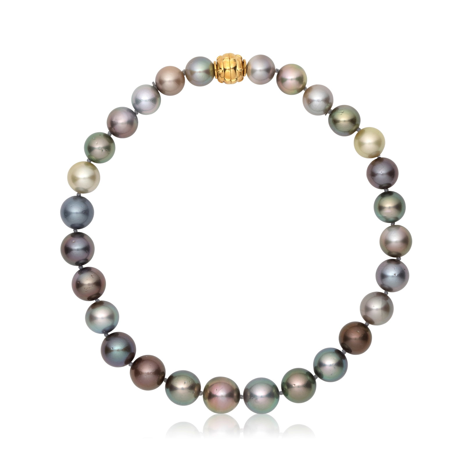 CULTURED PEARL NECKLACE: CULTURED PEARL NECKLACE The single row of 13.0 - 16.0mm cultured pearls of varying grey, green, purple and cream tints, length 44.0cm Footnotes: Private Single Owner Collection Lots 161 - 168 and lot 