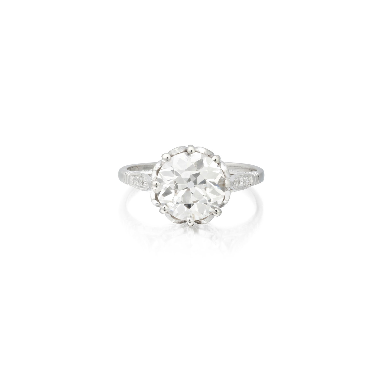DIAMOND SINGLE-STONE RING: DIAMOND SINGLE-STONE RING The old brilliant-cut diamond weighing 2.23 carats to a gallery of brilliant-cut diamonds, ring size approx. J For further information on this lot please visit Bonhams.com