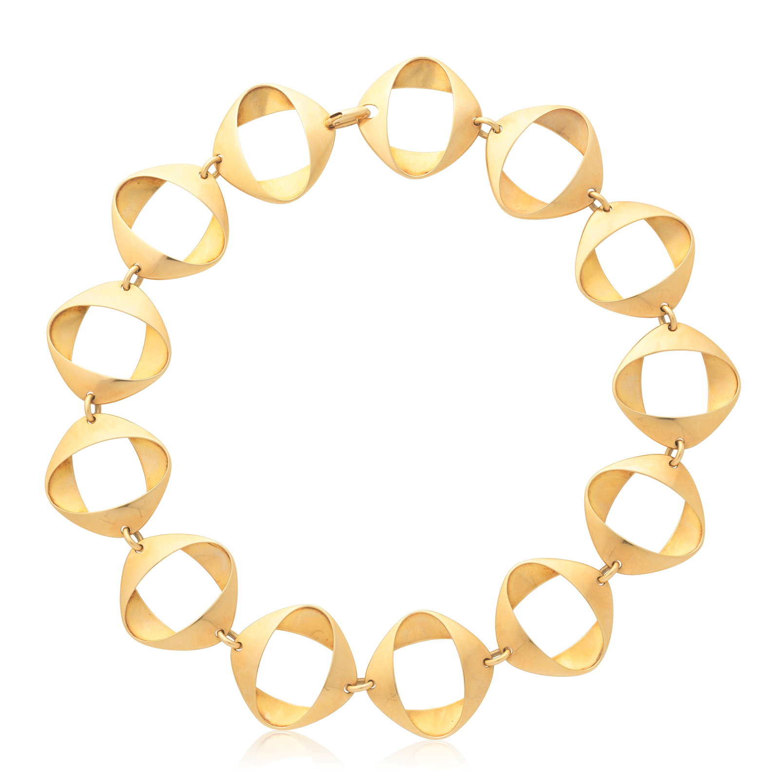 HENNING KOPPEL FOR GEORG JENSEN: GOLD NECKLACE, CIRCA 1968: HENNING KOPPEL FOR GEORG JENSEN: GOLD NECKLACE, CIRCA 1968 Each 18 carat gold openwork link of sculptural design, signed Georg Jensen, numbered 1190, maker's mark GJLd, UK import mark, length 42.0cm F