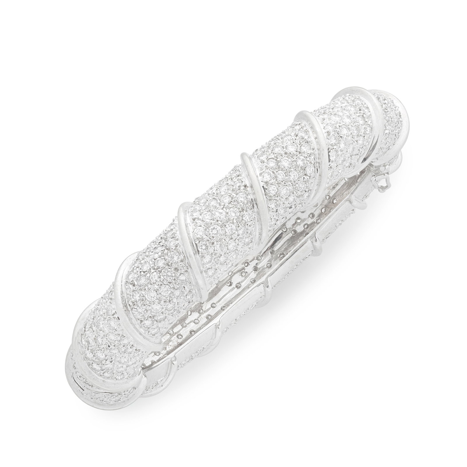 DIAMOND BANGLE: DIAMOND BANGLE Set throughout with brilliant-cut diamonds, diamonds approx. 9.90cts total, inner circumference approx. 17.1cm For further information on this lot please visit Bonhams.com