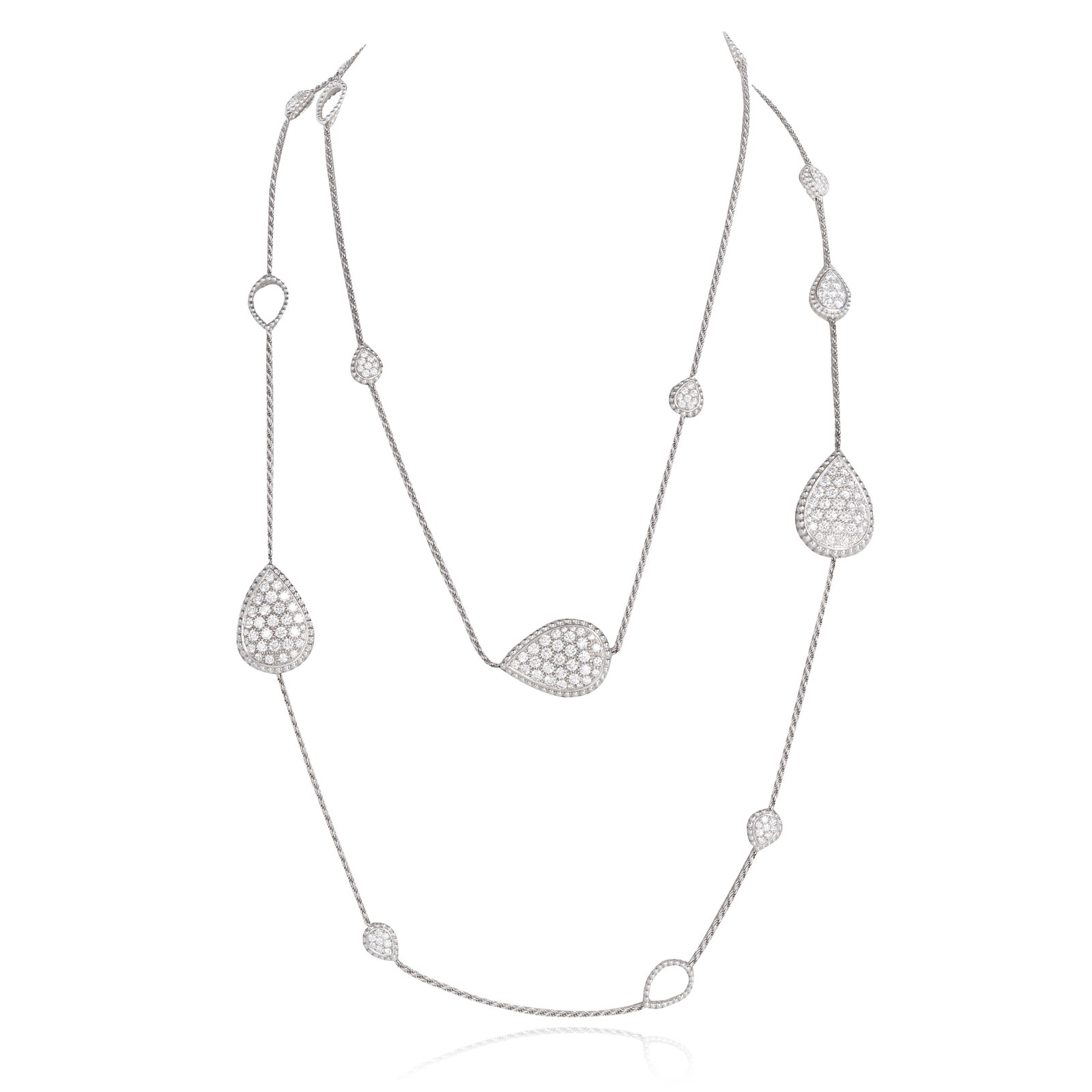 BOUCHERON: DIAMOND 'SERPENT BOHÈME' NECKLACE': BOUCHERON: DIAMOND 'SERPENT BOHÈME' NECKLACE' The ropetwist chain interspersed with pear-shaped motifs of varying sizes, set with brilliant-cut diamonds, signed Boucheron, numbered N92582, maker'