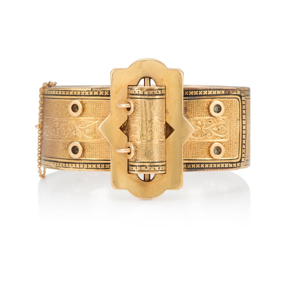 VICTORIAN 14K YELLOW GOLD BUCKLE BRACELET - 3