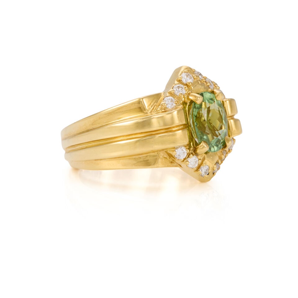 18K YELLOW GOLD TOURMALINE, AND DIAMOND RING - 2