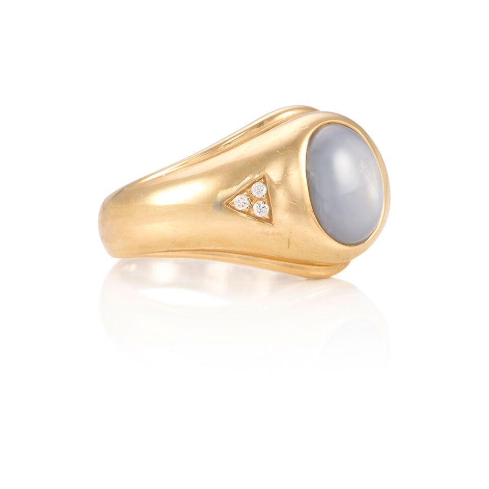 TREMONTI: 14K YELLOW GOLD, STAR SAPPHIRE, AND DIAMOND RING - 2