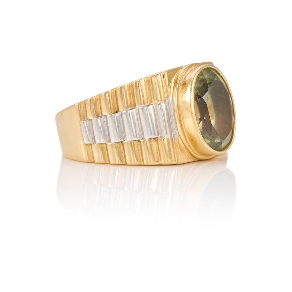 14K BICOLORED GOLD AND GREEN BERYL RING - 2