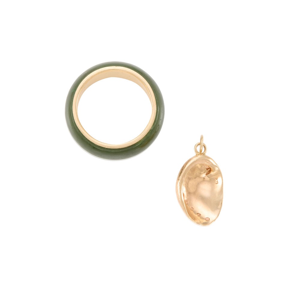 14K YELLOW GOLD AND JADE RING AND PENDANT - 2