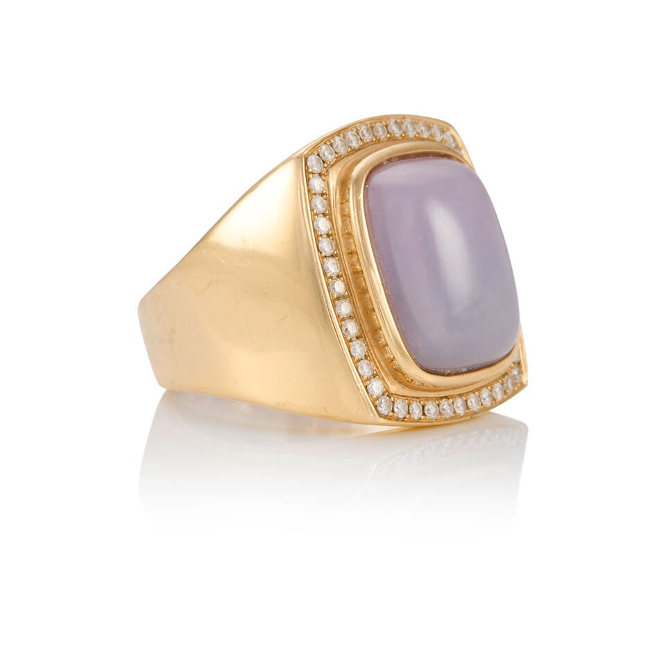 14K YELLOW GOLD, JADE, AND DIAMOND RING - 2