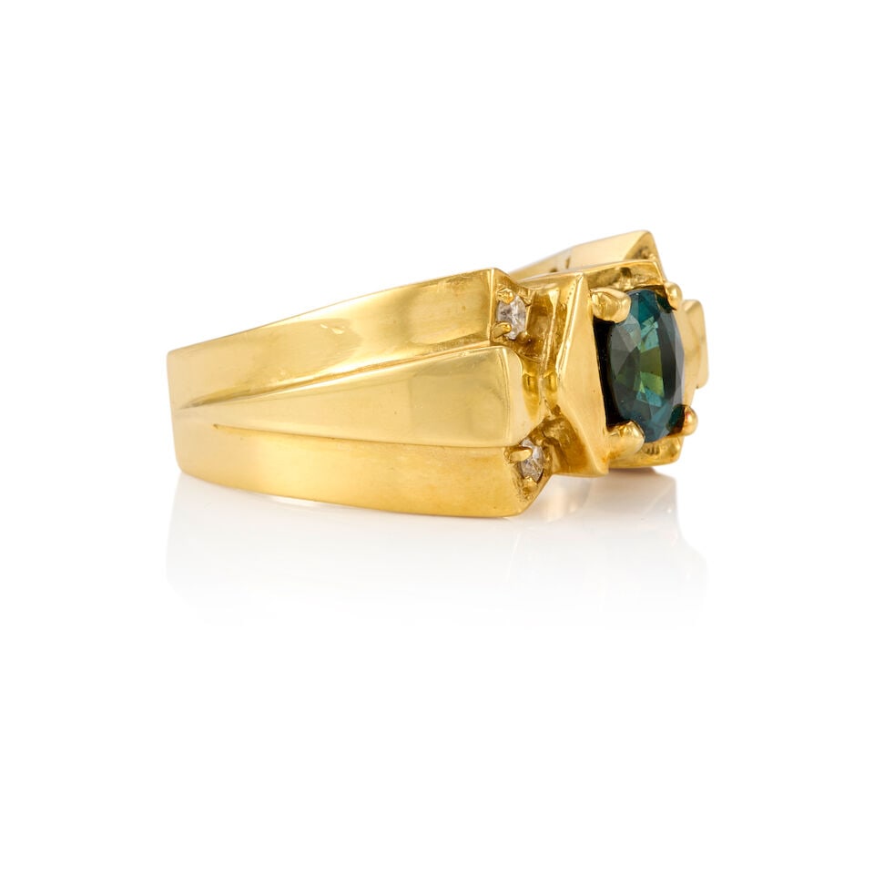 18K YELLOW GOLD, TOURMALINE, AND DIAMOND RING - 2